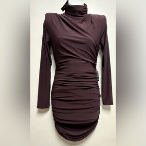 Express Ruched Red Bodycon Dress Turtleneck Long Sleeve